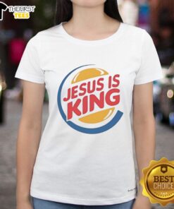 Top Jesus Is King Style Burger Logo Ladies Tee featuring vibrant design and trendy fit for stylish fans.
