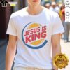 Alt Text: Top Jesus Is King style burger logo T-shirt featuring vibrant design and bold lettering, perfect for fans of Kanye West.