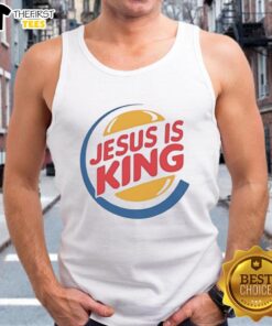 Top Jesus Is King Style Burger Logo Tank Top featuring a bold graphic design, perfect for casual summer wear.