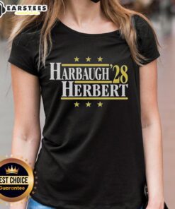 Top Jim Harbaugh vs Justin Herbert Los Angeles Chargers 2028 Ladies Tee showcasing vibrant team colors and stylish design.
