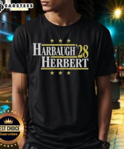 Top Jim Harbaugh Vs Justin Herbert Los Angeles Chargers 2028 T-Shirt featuring vibrant graphics and team logos.