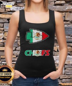 Top Kansas City Chiefs football tank top featuring a vibrant Mexican flag logo design for fans and sports enthusiasts.