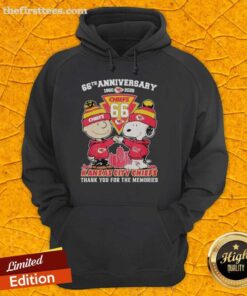 Stylish Kansas City Chiefs hoodie featuring Snoopy and Charlie Brown for the 66th Anniversary, 1960-2026.