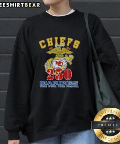 Top Kansas City Chiefs X U.S.M.C 250th Birthday Celebration Sweatshirt featuring vibrant team colors and commemorative design.