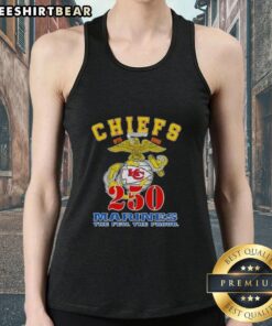 Alt Text: Kansas City Chiefs X U.S.M.C. 250th Birthday Celebration tank top showcasing vibrant design and team spirit.