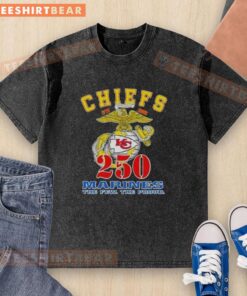 Top Kansas City Chiefs X U.S.M.C 250th Birthday Celebration washed t-shirt showcasing vibrant design and team pride.