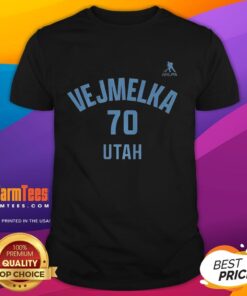 Alt Text: Karel Vejmelka Utah Mammoth Ice Hockey T-Shirt featuring name and number 70, perfect for fans and players.