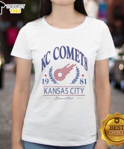 1981 Kansas City Comets soccer club ladies tee featuring team logo and vibrant colors, perfect for fans.