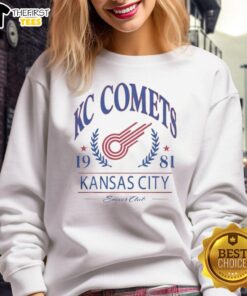 Alt Text: Vintage 1981 KC Comets sweatshirt featuring the iconic Kansas City Soccer Club logo in vibrant colors.