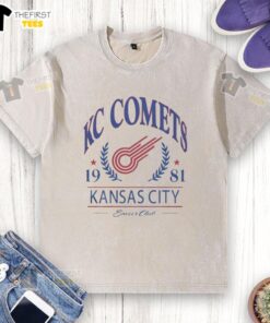 Vintage 1981 KC Comets Kansas City Soccer Club washed t-shirt featuring the team's logo and classic retro design.