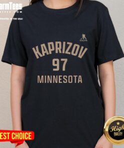 Alt Text: Ladies tee featuring Kirill Kaprizov's name and number 97 for Minnesota Wild ice hockey fans.