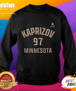 Alt Text: Kirill Kaprizov Minnesota Wild sweatshirt featuring name and number 97, perfect for ice hockey fans.