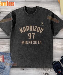 Top Kirill Kaprizov Minnesota Wild Ice Hockey washed t-shirt featuring name and number 97, perfect for fans.