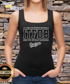 Alt Text: Top Los Angeles Dodgers tank top featuring Vin Scully Avenue design, perfect for fans and casual wear.