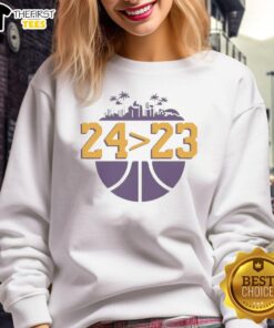 Top Los Angeles Lakers 24 over 23 sweatshirt featuring bold team colors and logo, perfect for fans.