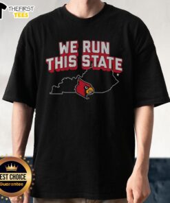 Top Louisville Basketball We Run This State T-Shirt featuring bold graphics and vibrant colors for fans and supporters.