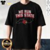 Top Louisville Basketball We Run This State T-Shirt featuring bold graphics and vibrant colors for fans and supporters.