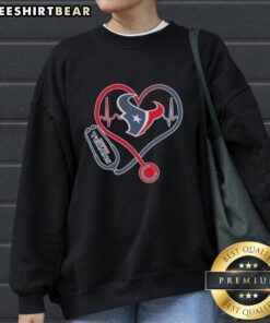 Alt Text: Stylish Houston Texans sweatshirt with stethoscope and headphones design, perfect for fans and medical professionals.