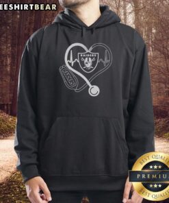 Los Angeles Raiders hoodie featuring stethoscope and headphones design, perfect for fans showing team spirit.