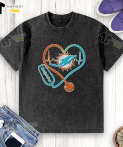 Top Love Miami Dolphins stethoscope headphones fans washed t-shirt for stylish sports enthusiasts.