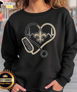 New Orleans Saints sweatshirt featuring stethoscope headphones for fans, perfect for game day warmth and style.