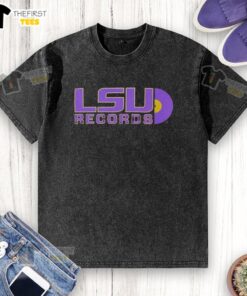 Top LSU Tigers Records vinyl disc logo washed t-shirt, featuring a stylish design for fans of LSU sports.