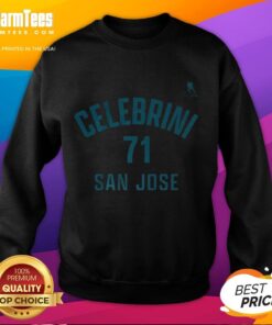Alt Text: Top Macklin Celebrini San Jose Sharks Ice Hockey sweatshirt with name and number 71, perfect for fans.