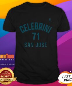 Alt Text: Top Macklin Celebrini San Jose Sharks Ice Hockey T-Shirt featuring name and number 71 design.