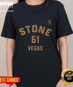 Alt Text: Top Mark Stone Vegas Golden Knights ladies tee featuring name and number 61, perfect for hockey fans.