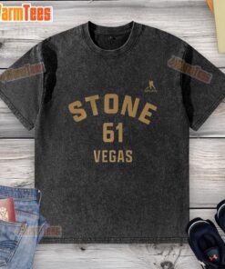 Alt Text: Top Mark Stone Vegas Golden Knights ice hockey name and number 61 washed t-shirt in black and gold colors.