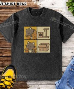 Adorable cat wearing a washed T-shirt, showcasing the top meme cat look with playful expression and vibrant colors.