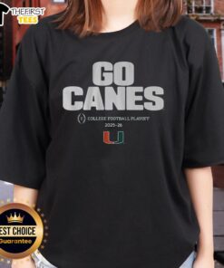 Top Miami Football 2025 CFP Team Slogan Ladies Tee featuring vibrant colors and stylish design for fans.