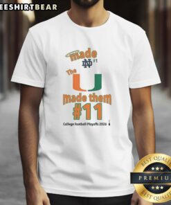 Top Miami Hurricanes The U Made Them College Football Playoffs 2026 T-Shirt featuring vibrant team colors and logo.