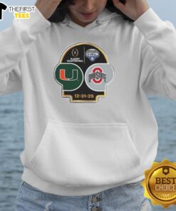 Top Miami Hurricanes vs Ohio State Buckeyes 2025 CFP Goodyear Cotton Bowl logo hoodie for fans and collectors.