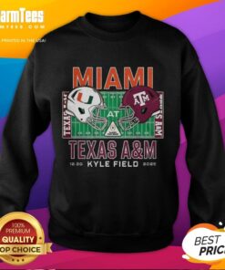 Alt Text: Miami Hurricanes vs Texas A&M Aggies NCAA 2025 helmet sweatshirt featuring vibrant team colors and logos.