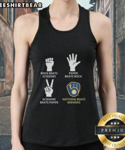 Top Milwaukee Brewers tank top featuring 'Nothing Beats Rock, Beats Scissors, Paper Beats Rock, Scissors Beats Paper' design.