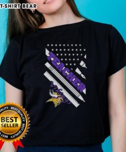Top Minnesota Vikings Football X Teacher American Flag Ladies Tee showcasing team spirit and style for female fans.
