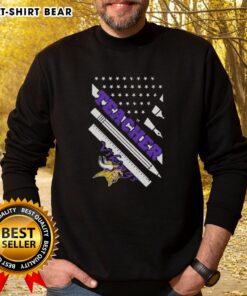 Top Minnesota Vikings Football X Teacher American Flag Sweatshirt featuring vibrant team colors and patriotic design.