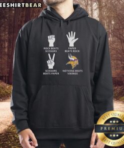 Top Minnesota Vikings hoodie featuring 'Nothing Beats Rock, Scissors, Paper Beats Rock, Scissors Beats Paper' design.
