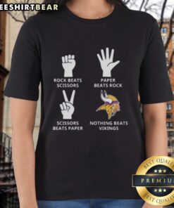 Top Minnesota Vikings ladies tee featuring 'Nothing Beats Rock, Scissors, Paper Beats Rock, Scissors Beats Paper' design.