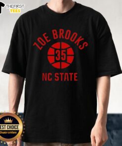 Alt Text: Zoe Brooks NC State Basketball T-Shirt featuring name and number 35, perfect for fans of NC State sports.