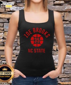 Zoe Brooks wearing NC State basketball tank top with her name and number 35, showcasing team spirit and style.