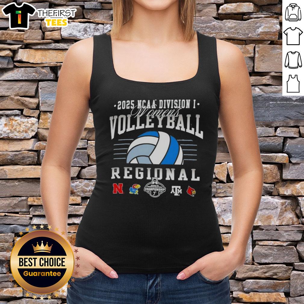 top-ncaa-division-i-womens-volleyball-regionals-2025-nebraska-kansas-texas-am-and-louisville-tank-top 2025 NCAA Division I Women's Volleyball Regionals tank top featuring Nebraska, Kansas, Texas A&M, and Louisville logos.