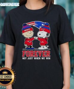 Alt Text: Top New England Patriots Charlie Brown and Snoopy Forever tee for ladies, celebrating team spirit beyond just victories.