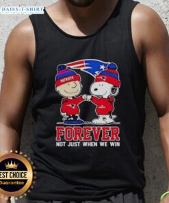 New England Patriots Charlie Brown and Snoopy tank top with 'Forever, Not Just When We Win' slogan in vibrant design.