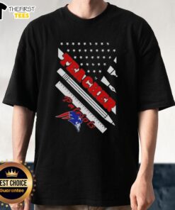 Top New England Patriots Football X Teacher American Flag T-Shirt featuring a patriotic design for fans and educators.
