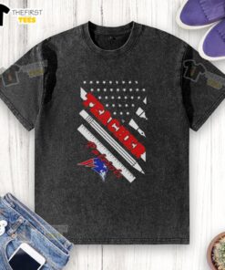 Alt Text: Top New England Patriots Football X Teacher American Flag Washed T-Shirt featuring a vibrant flag design.