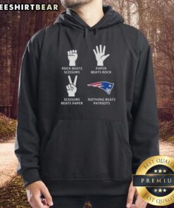 Top New England Patriots hoodie featuring 'Nothing Beats Rock, Scissors, Paper Beats Rock, Scissors Beats Paper' design.