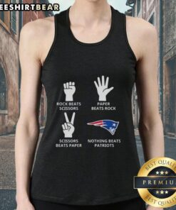 Top New England Patriots tank top featuring a fun 'Rock, Paper, Scissors' graphic design for fans.