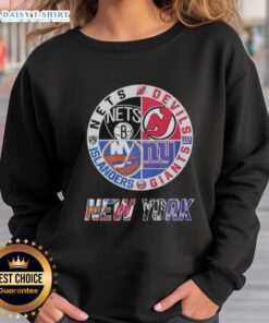 Alt Text: Top New Jersey Devils Brooklyn Nets New York Islanders mashup logo sweatshirt for sports fans and apparel collectors.